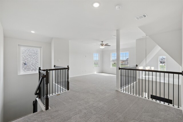 5036 Water Lily Ln, Fort Worth, TX 76036 - corridor featuring carpet, visible vents, baseboards, recessed lighting, and an upstairs landing