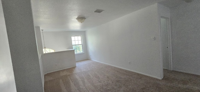 spare room featuring carpet flooring and a textured ceiling