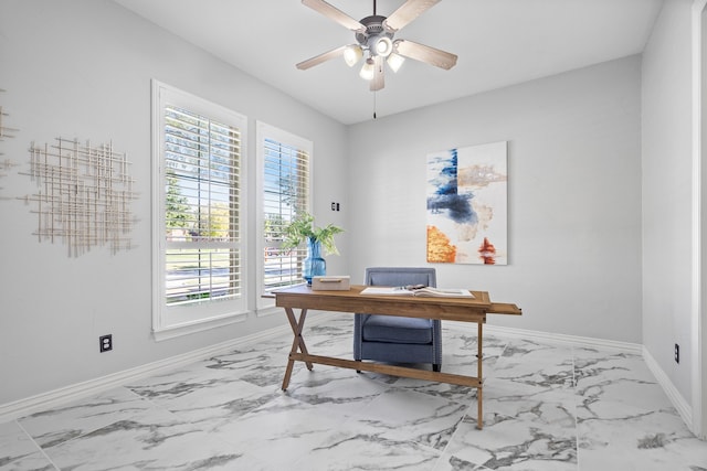 home office with ceiling fan