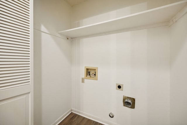 laundry area featuring electric dryer hookup, dark hardwood / wood-style flooring, and washer hookup