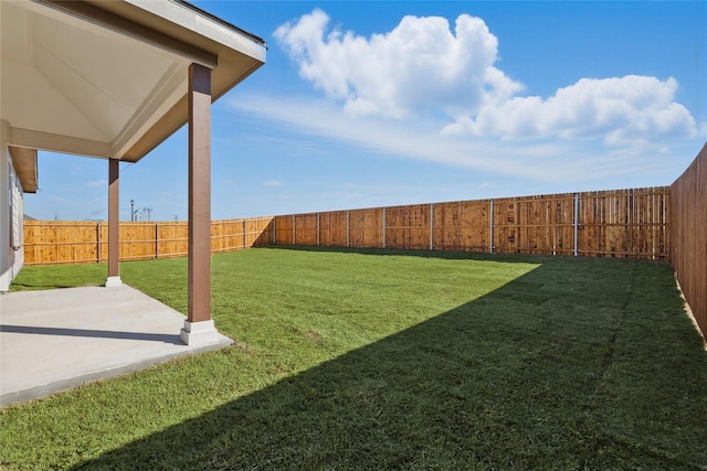 view of yard featuring a fenced backyard and a patio