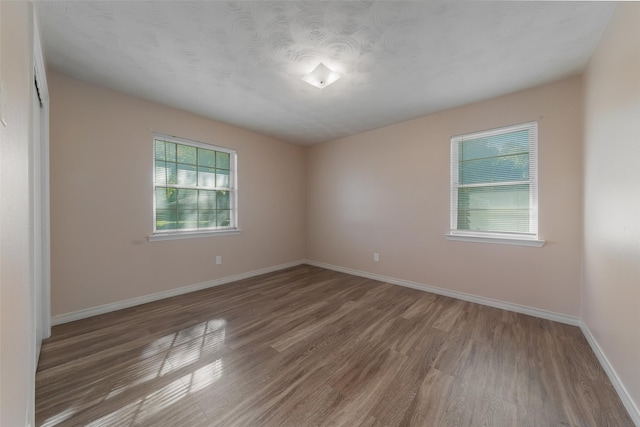 empty room featuring wood-type flooring and a textured ceiling