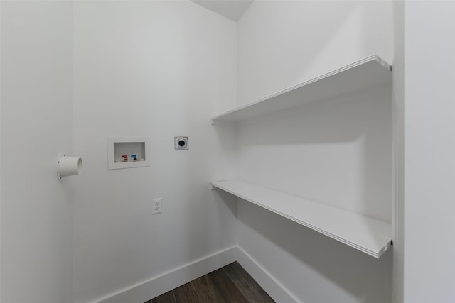 laundry area with hookup for a washing machine, dark wood-type flooring, and hookup for an electric dryer