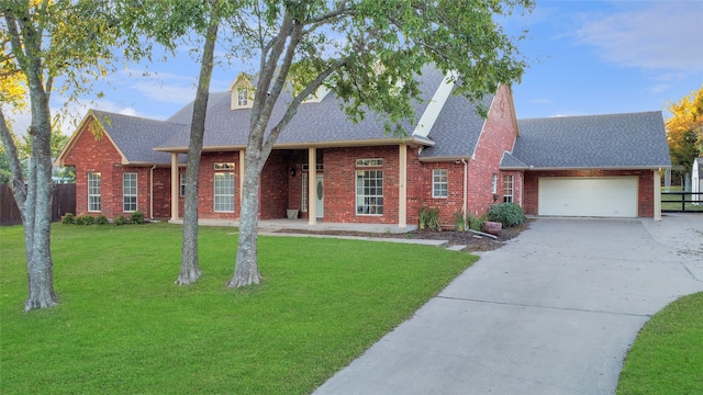 view of front of house with a garage and a front yard