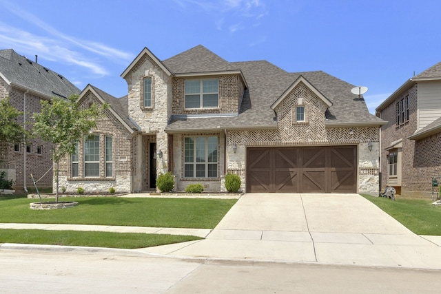 view of front facade featuring a front yard and a garage