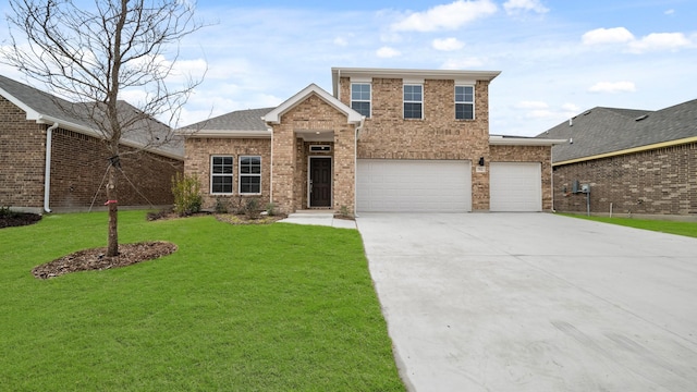 view of front of house with a garage and a front lawn