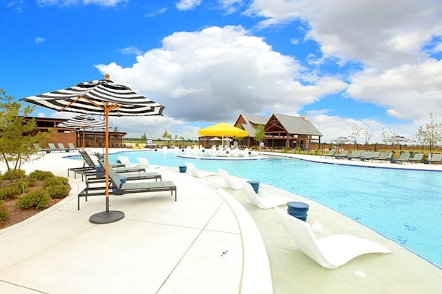 view of pool featuring a patio