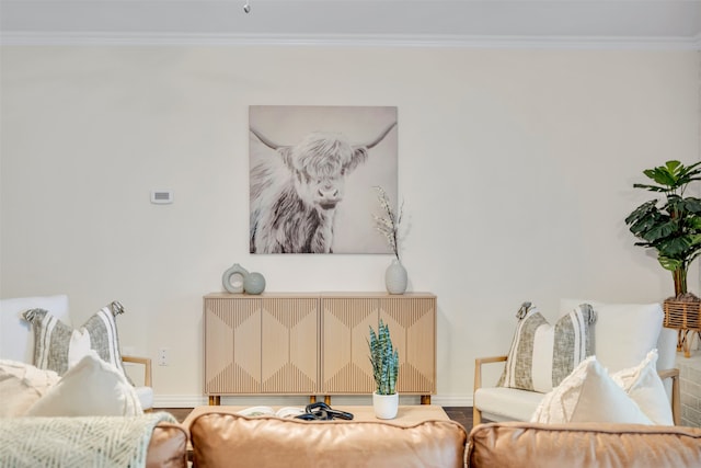 sitting room with ornamental molding