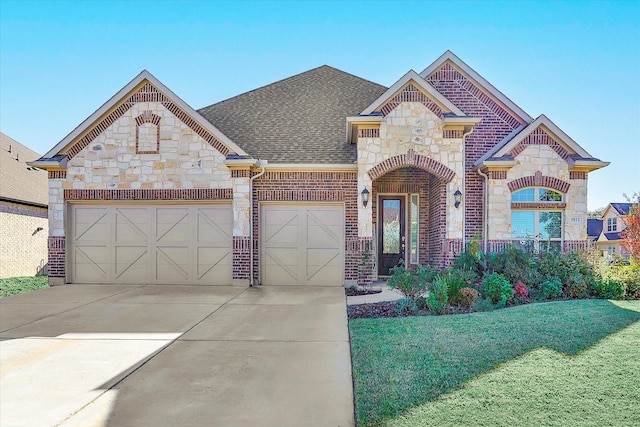 view of front of property featuring a garage and a front yard