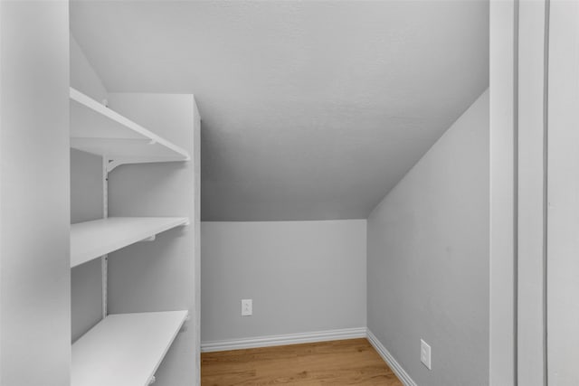 interior space with lofted ceiling and light hardwood / wood-style flooring