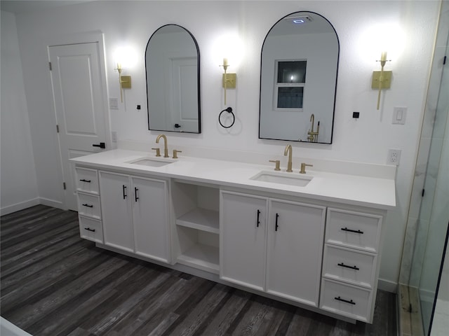 bathroom featuring hardwood / wood-style floors and vanity