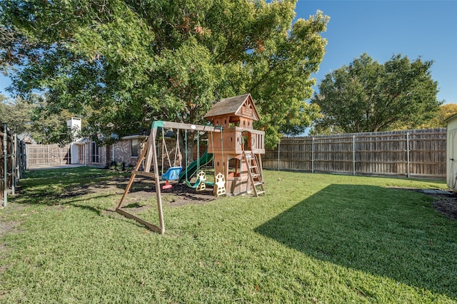 view of yard with a playground