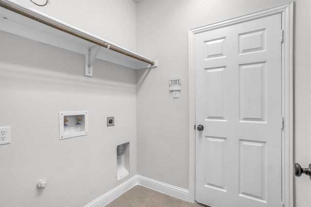 laundry area featuring hookup for an electric dryer, light tile patterned floors, and washer hookup