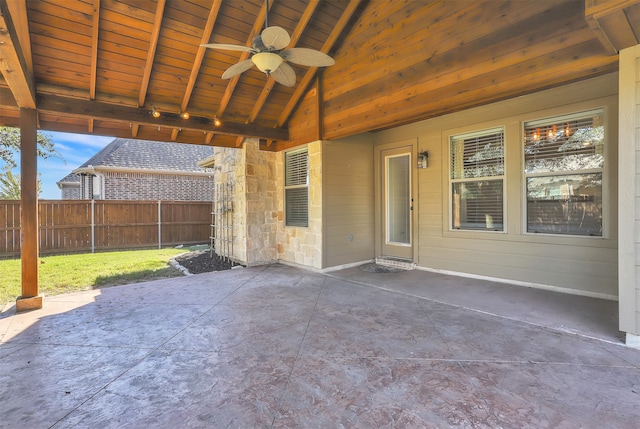 view of patio featuring ceiling fan