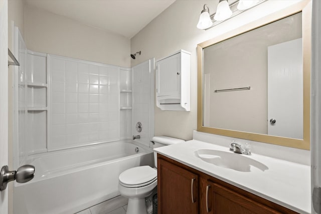 full bathroom featuring tile patterned floors, vanity, toilet, and bathtub / shower combination