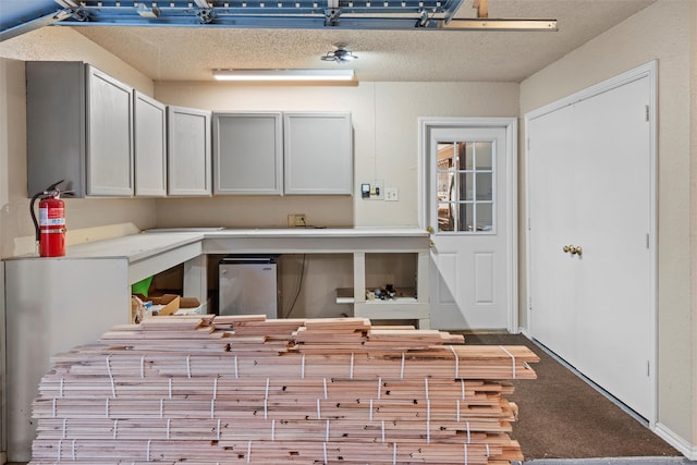 interior space featuring carpet floors and a textured ceiling