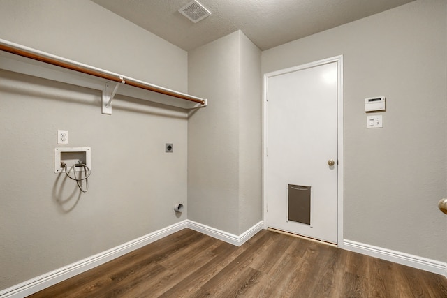 laundry room with hookup for an electric dryer, wood-type flooring, and washer hookup