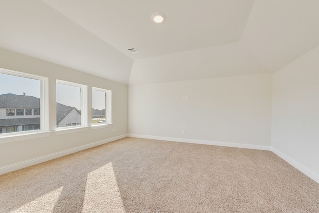 2438 Meridian Pl, Midlothian, TX 76065 - unfurnished room featuring vaulted ceiling, light carpet, baseboards, and recessed lighting