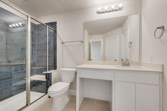 2438 Meridian Pl, Midlothian, TX 76065 - bathroom featuring toilet, vanity, a stall shower, and tile patterned flooring