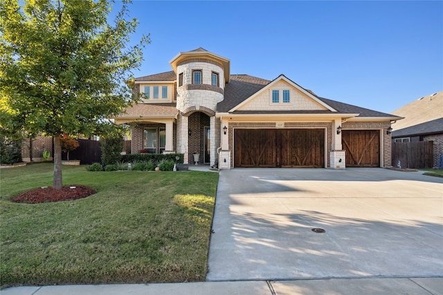 view of front of home featuring a garage and a front lawn