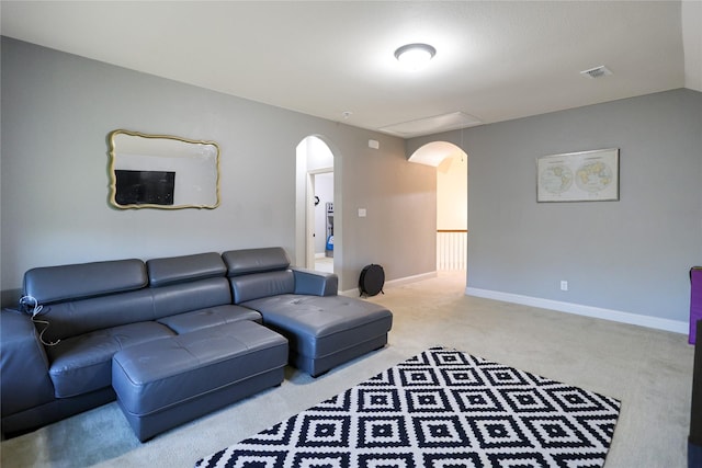 living room with carpet flooring