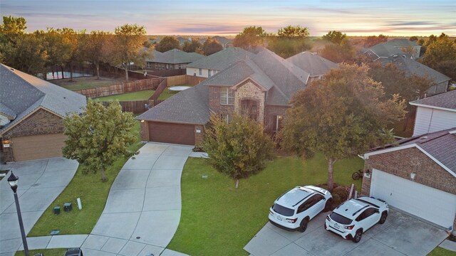 view of aerial view at dusk