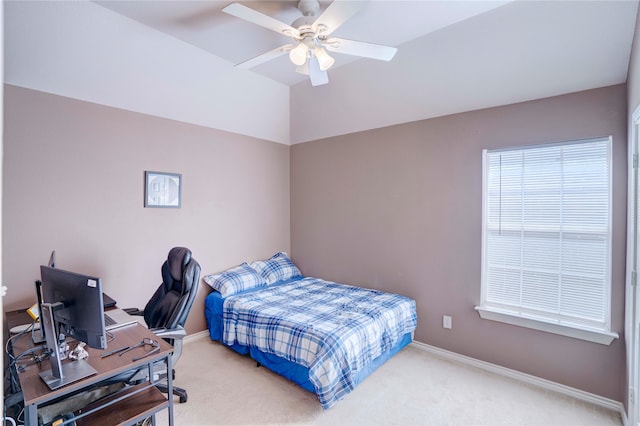 bedroom featuring carpet and ceiling fan