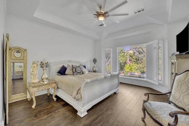 2405 Deer Run Ct, Heath, TX 75032 - bedroom featuring a raised ceiling, wood finished floors, crown molding, and ceiling fan