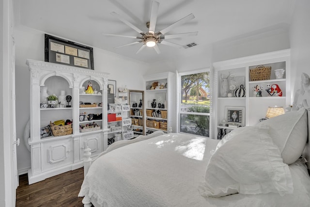 2405 Deer Run Ct, Heath, TX 75032 - bedroom with ornamental molding, dark wood-style flooring, and ceiling fan