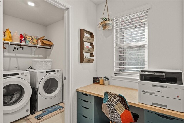 washroom with independent washer and dryer and tile patterned floors