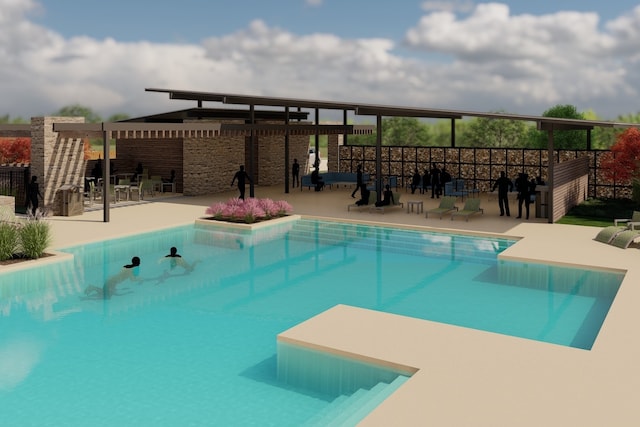 view of swimming pool with a patio area