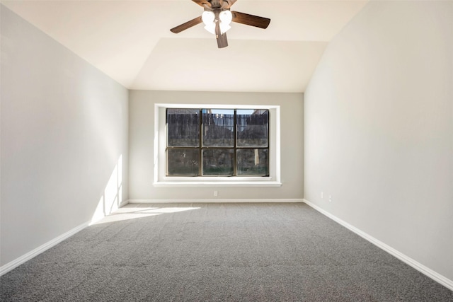 2280 Riviera Dr, Little Elm, TX 75068 - empty room featuring ceiling fan, vaulted ceiling, carpet, and baseboards