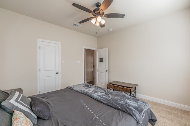 bedroom with carpet floors and ceiling fan