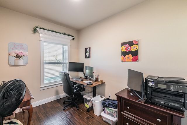 office space with dark hardwood / wood-style flooring