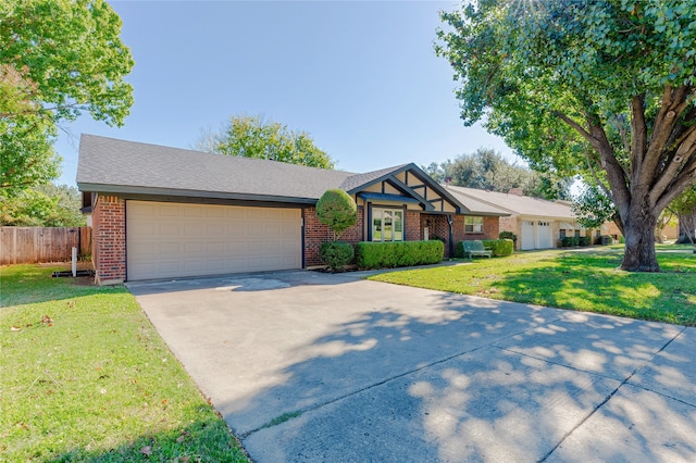 ranch-style house with a front lawn and a garage