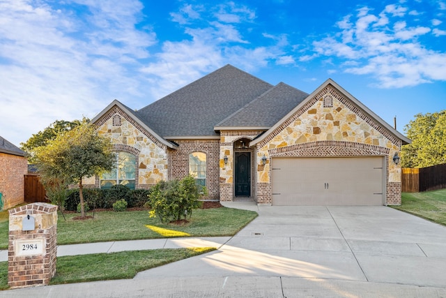 view of front of home with a garage and a front yard