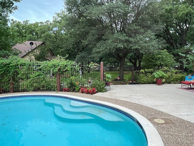 208 Cedar Ln, Burleson, TX 76028 - view of swimming pool with a patio area, fence, and view of wooded area