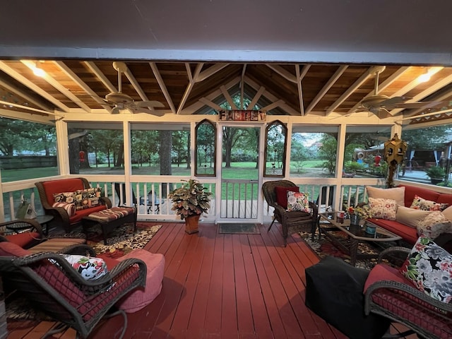 208 Cedar Ln, Burleson, TX 76028 - sunroom / solarium featuring an outdoor hangout area and ceiling fan