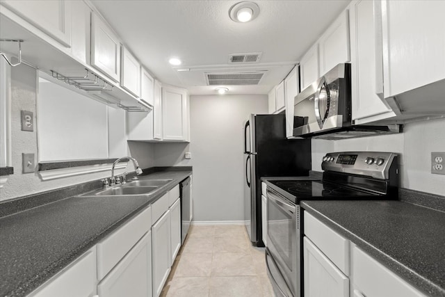 kitchen with sink, white cabinetry, and stainless steel appliances