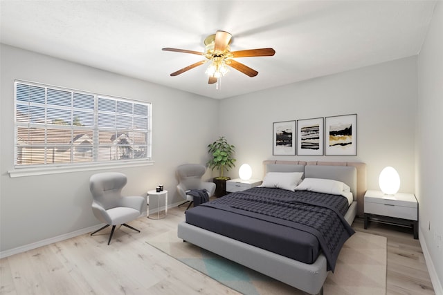 bedroom featuring ceiling fan and light hardwood / wood-style floors