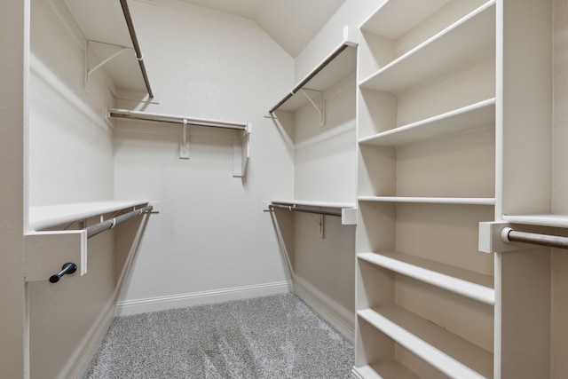 walk in closet featuring carpet floors and vaulted ceiling