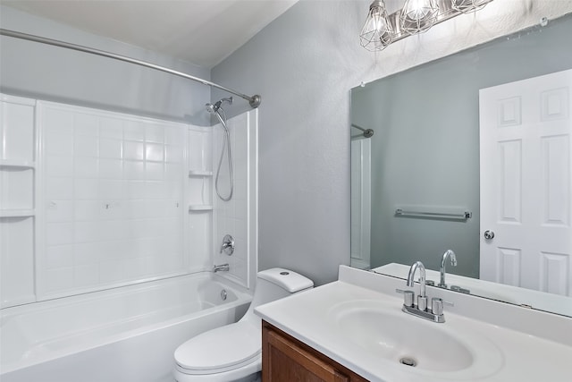 full bathroom with shower / bathing tub combination, vanity, and toilet