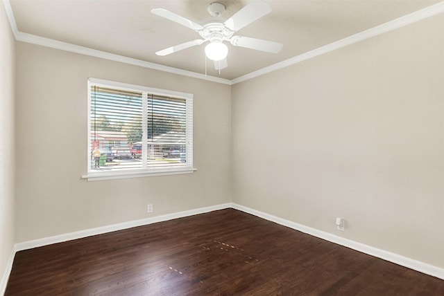 1725 Brake Dr, Carrollton, TX 75006 - empty room featuring dark wood finished floors, ornamental molding, and a ceiling fan