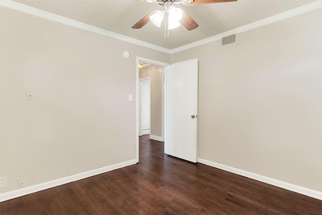 1725 Brake Dr, Carrollton, TX 75006 - unfurnished room featuring a ceiling fan, dark wood-style flooring, and crown molding