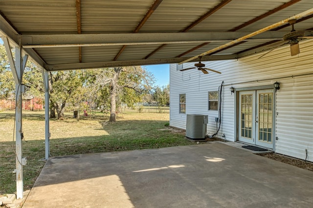 3533 Fir St, Weatherford, TX 76088 - view of patio / terrace with fence, ceiling fan, french doors, and central AC unit