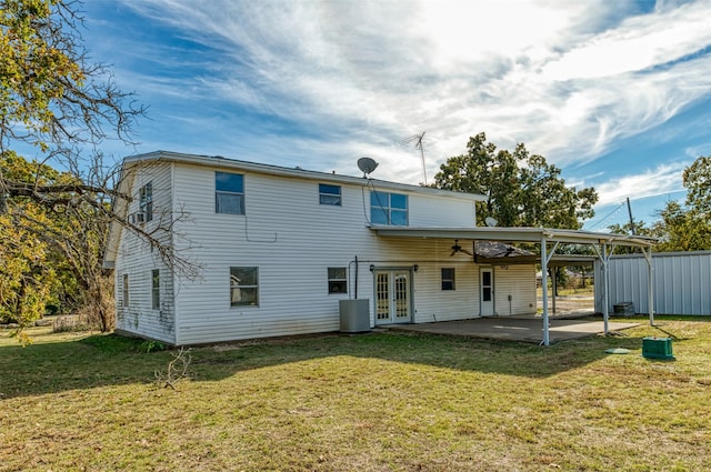 3533 Fir St, Weatherford, TX 76088 - rear view of house featuring a patio, french doors, ceiling fan, and a yard