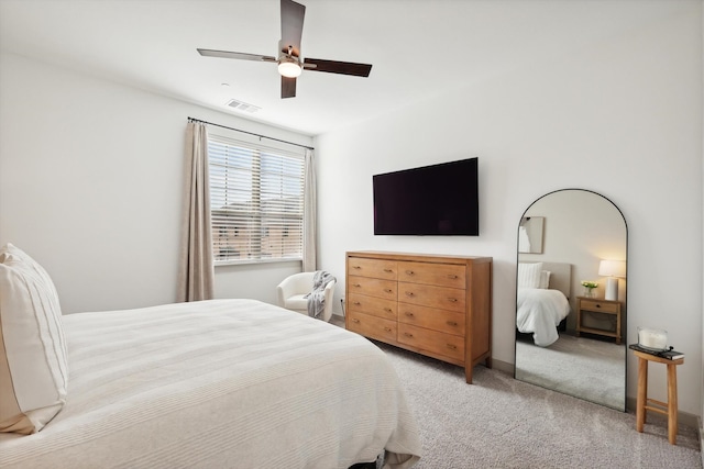 bedroom featuring carpet and ceiling fan