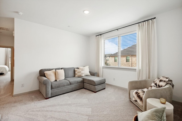 living room with light carpet