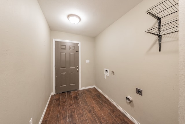 laundry room with dark hardwood / wood-style flooring and electric dryer hookup