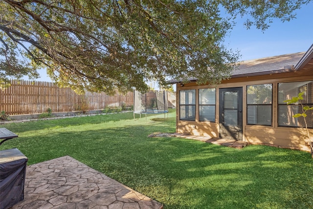 view of yard featuring a patio and a trampoline